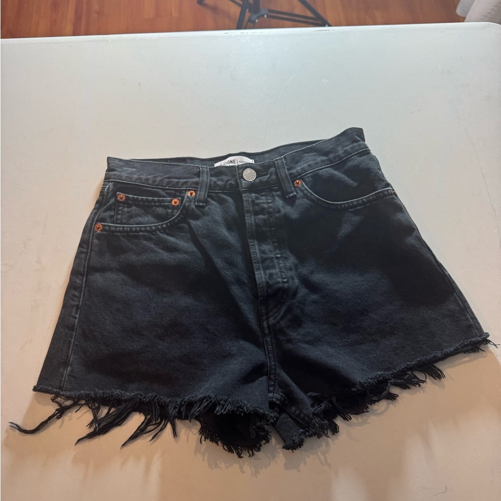 Re/Done Original Black Frayed Denim Cutoff Shorts